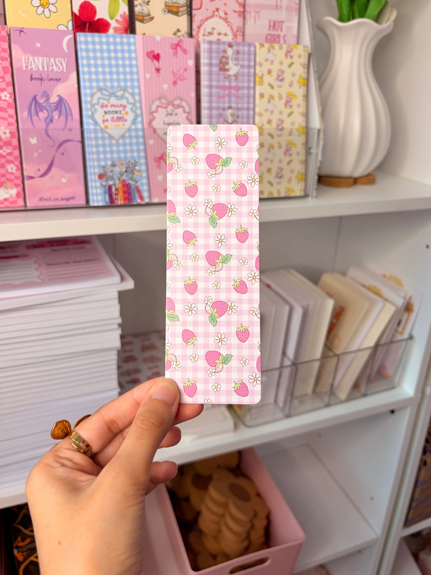 Pink strawberry bookmark