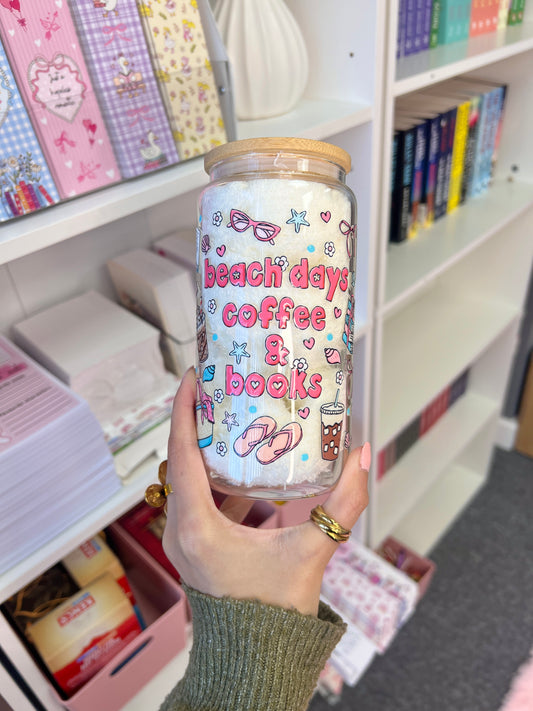 Beach, coffee & books cup