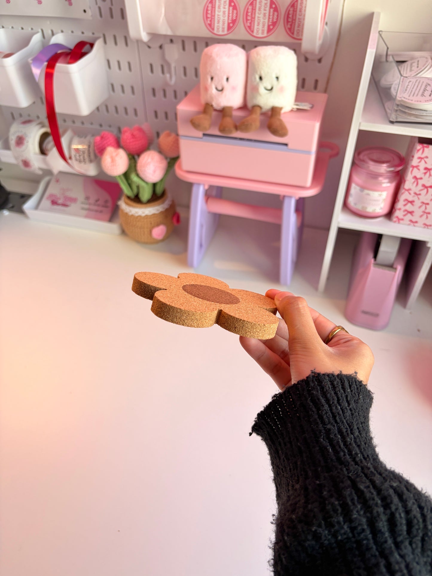 Flower-shaped cork coaster
